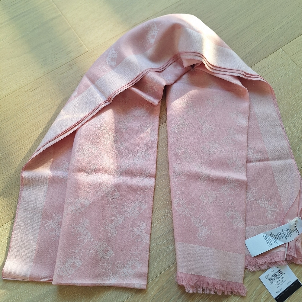 Coach F26587 100% Wool Bicolor Horse And Carriage Oblong Scarf Blush New